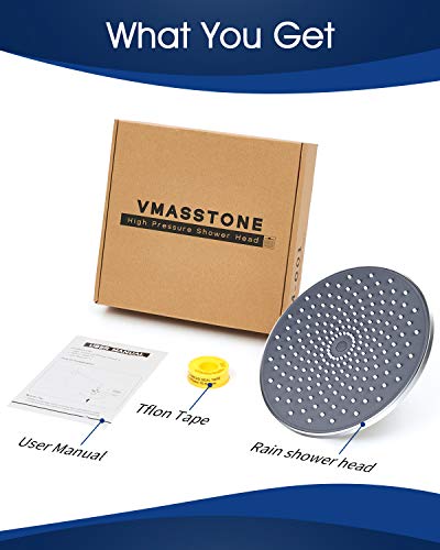 Large Shower Head VMASSTONE 9In High Pressure Showerhead - Tool Free Installation- with Large Spray Surfaces and 200 Nozzles for Delicate and Unstimulate Shower Experience (EM-001 Chrome/Dark Grey) - color: Chrome/Dark Grey