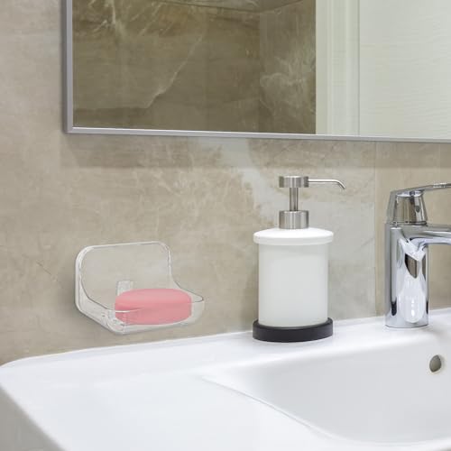 Self Adhesive Soap Dish Wall Mounted, Plastic Soap Saver, Sponge Soap Holder for Shower Wall, Bathroom, Kitchen ((Clear B)) - size: 2
