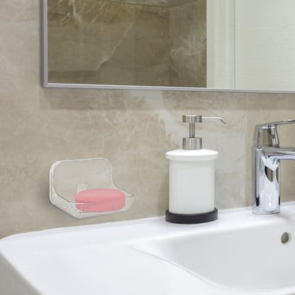 Self Adhesive Soap Dish Wall Mounted, Plastic Soap Saver, Sponge Soap Holder for Shower Wall, Bathroom, Kitchen ((Clear B)) - size: 2