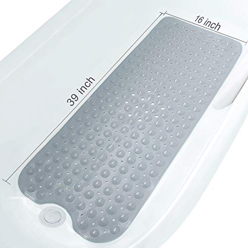 Bathtub Mats for Shower Tub Non-Slip Bath Mat 39 x 16 Inch Extra Long Shower Mat, Bath Tub Mat for Bathroom with Machine Washable, BPA Free for Kids (Gray) - color: Grey