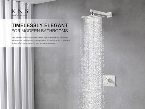 KENES Brushed Nickel 10-Inch Shower Head and Handle Set, Square Shower Faucet Set Bathroom Rainfall Shower System Wall Mount, KE-6024B (Shower Valve Included) - color: Brushed Nickel, style: Shower Faucet Set