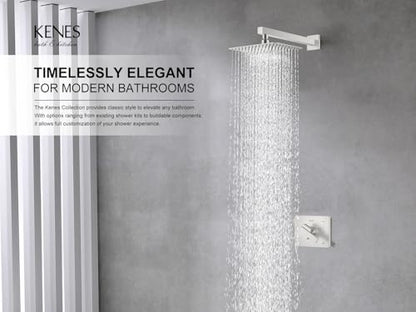 KENES Brushed Nickel 10-Inch Shower Head and Handle Set, Square Shower Faucet Set Bathroom Rainfall Shower System Wall Mount, KE-6024B (Shower Valve Included) - color: Brushed Nickel, style: Shower Faucet Set