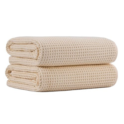 MICROFI New Microfiber Waffle Bath Towels, 2 Pieces, Oversized, Soft, Absorbent, Fast Drying, Lint Free 430 GSM (30''x60''/76cm x 152cm) - color: Champagne