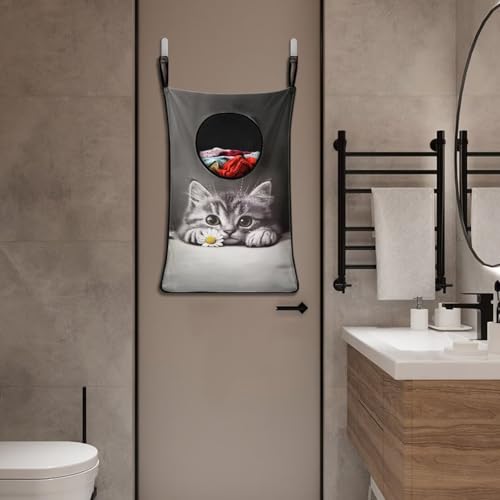 ZOUTAIRONG Hanging Laundry Hamper Zipper Storage Bag Space Saving Laundry Bag Hanging Clothes Hamper Laundry Baskets for Bathroom, Cute Daisy Cat Print - color: Cute Daisy Cat