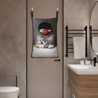 ZOUTAIRONG Hanging Laundry Hamper Zipper Storage Bag Space Saving Laundry Bag Hanging Clothes Hamper Laundry Baskets for Bathroom, Cute Daisy Cat Print - color: Cute Daisy Cat