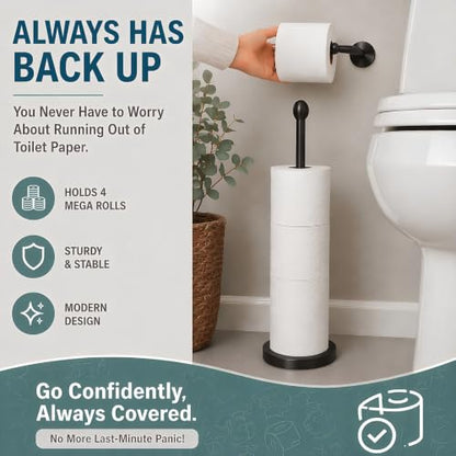 Songtec Toilet Paper Holder Stand, Black Floor Standing Tisse Roll Holder with Reserve for 4 Rolls, Compact Design Bathroom Toilet Paper Storage - Black - color: Black