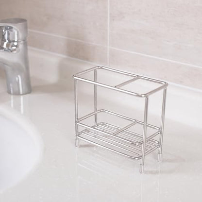 Stainless Steel Electric Toothbrush and Toothpaste Holder for Bathrooms | Toothbrush Holders for Countertop, Bathroom Accessories for Razor, Comb's Storage - Two Slots, Silver - size: Small