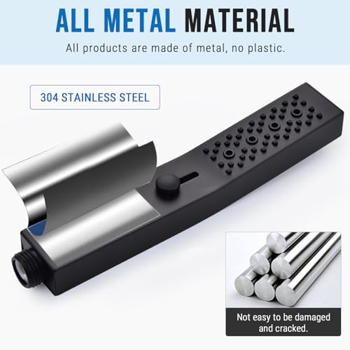 G-Promise All Metal Square 3 Function Handheld Shower Head(Matte Black) | All Metal Construction, 3 Function Modes with Massage, Modern Look, Push Switch, Easy Installation - color: Matte Black, style: Square