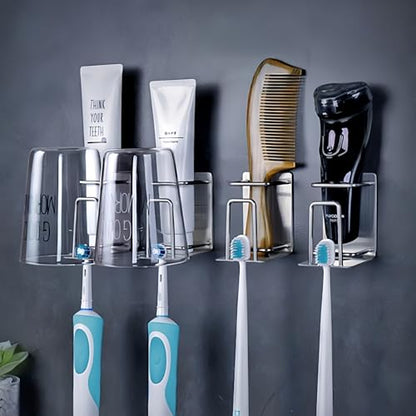 Toothbrush Holder Wall Mounted, Stainless Steel Bathroom Organizer for Electric Toothbrush, Toothpaste & Cup, No Drill Adhesive Shower Caddy (Silver,1 Pack) - color: Silver (1 Pack)