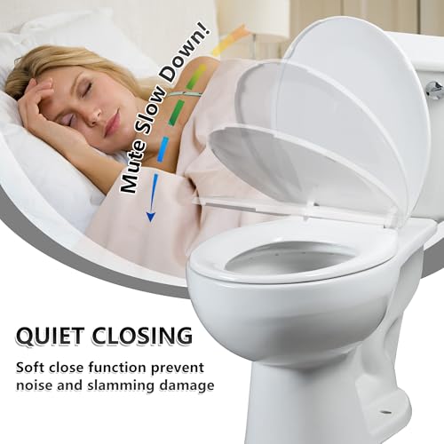 Angol Shiold Round Toilet Seat - Slow Close Hinges, Ergonomic Design with Grip-Tight Bumpers, Safe Easy-Clean PP Material (White, 16.5" Round) - color: White, size: Round 16.5‘’