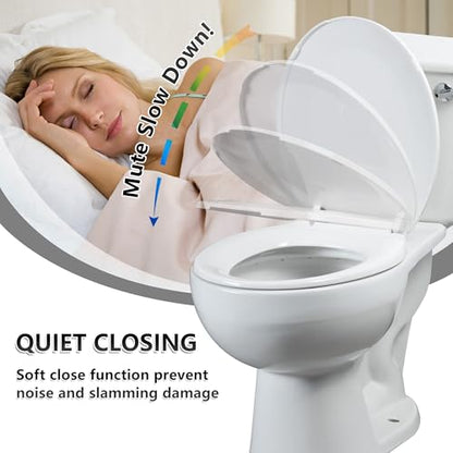 Angol Shiold PP Slow Close Toilet Seat (Round, White) | Round toilet seat with ergonomic design, grip-tight anti-slip bumpers and easy-clean safe PP material - color: White, size: Round 16.5‘’