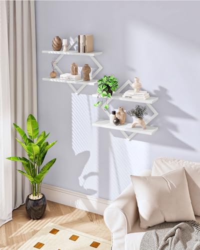 CHOEZON Floating Shelves, Set of 2 Wall Shelves, 2-Tier Hanging Shelves, Wall Shelf Set of 2, for Living Room, Bedroom, Kitchen, Office, Study, White TBJ01P2WB - color: White