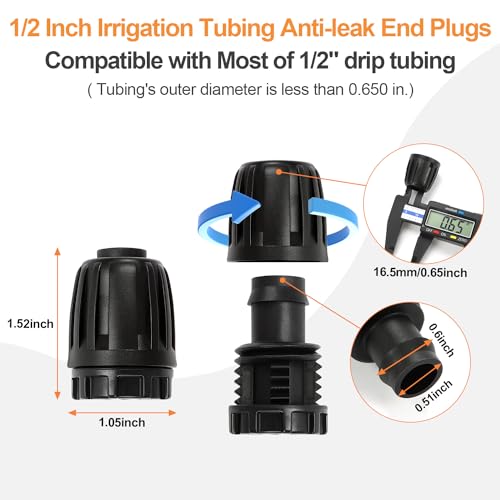 1/2 Inch Drip Irrigation End Plug Fittings, 12 Pieces 1/2'' Drip Line Barbed Locked End Cap Connectors for 1/2 Inch Irrigation Tubing (1/2" ID x 0.650" OD) for Garden Watering System - size: 1/2" Nut Plug 12 Pcs