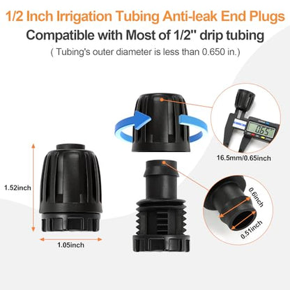1/2 Inch Drip Irrigation End Plug Fittings, 12 Pieces 1/2'' Drip Line Barbed Locked End Cap Connectors for 1/2 Inch Irrigation Tubing (1/2" ID x 0.650" OD) for Garden Watering System - size: 1/2" Nut Plug 12 Pcs