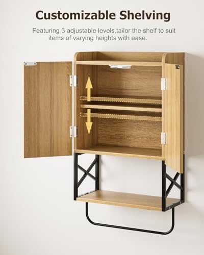 Masupu Bathroom Cabinet Wall Mounted, Wooden Medicine Cupboard with Adjustable Shelves, Space-Saving Wall Storage Unit for Bathroom, Kitchen and Living Room (9" D x 15.35" W x 27.16" H,Modern Oak) - color: Oak, style: Modern