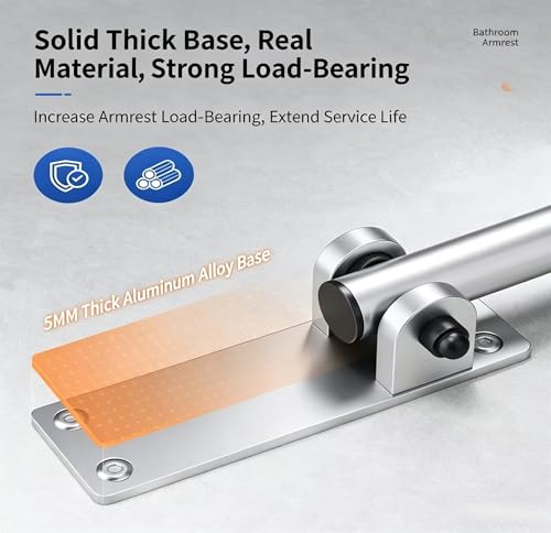 23.7 Inch Flip Up Toilet Handrail,Wall Mount Non-Slip Aluminum Alloy Support Armrest for Home,Hospital,Nursing Home & People with Limited Mobility,300Lbs Load Capacity - color: Silver