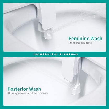 Ultra-Slim Bidet Attachment for Toilet, Dual Nozzle (Frontal & Rear Wash) with Self-cleaning, Non-Electric Bidet Toilet Seat Attachment with Adjustable Water Pressure, White