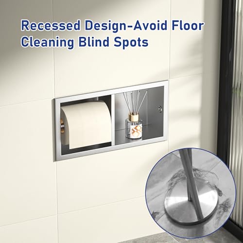 Dual Roll Toilet Paper Holder, Recessed Toilet Tissue Holder | for Bathroom Remodeling, 304 Stainless Steel Horizontal Toilet Paper Niche (Brushed) - color: Brushed
