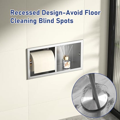 Dual Roll Toilet Paper Holder, Recessed Toilet Tissue Holder | for Bathroom Remodeling, 304 Stainless Steel Horizontal Toilet Paper Niche (Brushed) - color: Brushed