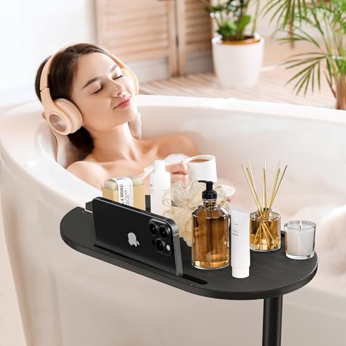 Bathtub Tray Table, Freestanding Bath Side Table Tub Tray Caddy | 3 Layer Bamboo Bath Board Shelf, Bathtub & Bathroom Accessories, New Home Gift for Mom, Housewarming, Anniversary, Wedding - color: Black