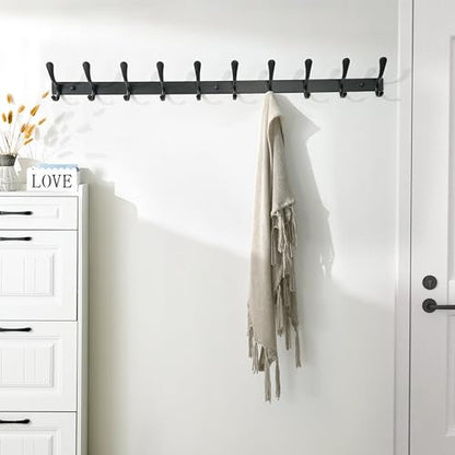 SKOLOO Coat Rack Wall Mounted - 10 Hooks, Heavy Duty, Stainless Steel, Metal Wall Hangers, Sturdy Coat Hooks for Hanging Coats, Jacket, Clothes, Hat, Black - color: Black, size: 10 Hook(1 Pack)