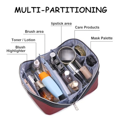BOYATU Travel Makeup Bag Organizer Cosmetic Bag: 3 Pcs Set Make up Bags for Women with Handle - Waterproof Vegan Leather Toiletry Bags Travel Essentials Pouch with Compartments (A-04-Red) - color: 02-D-Red