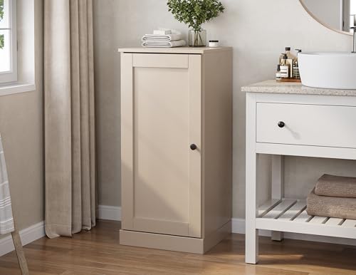 100% Solid Wood 16.5" Small Bathroom Cabinet, Shaker Wood Door - color: Beige, style: Shaker Door