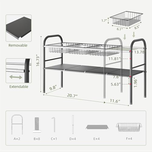 Under Sink Organizers and Storage,Expandable under cabinet organizer Shelf | 2 tier expandable shelf for kitchen,bathroom,4 Removable ABS Panels and 4 Baskets,Adjustable partition height,20.7-32.3" W - size: 4 Panels and 4 Baskets