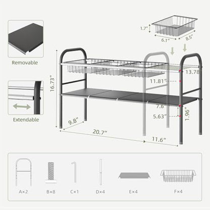 Under Sink Organizers and Storage,Expandable under cabinet organizer Shelf | 2 tier expandable shelf for kitchen,bathroom,4 Removable ABS Panels and 4 Baskets,Adjustable partition height,20.7-32.3" W - size: 4 Panels and 4 Baskets