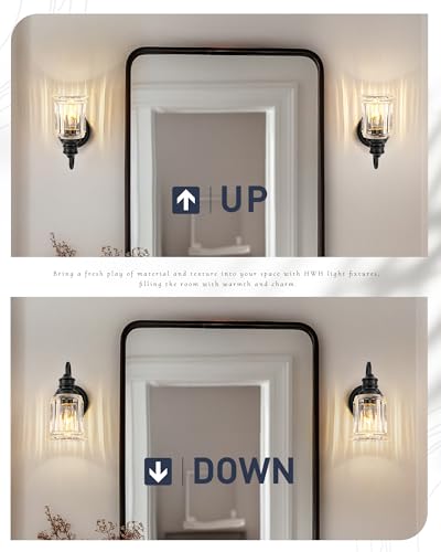 HWH Wall Sconces Set of 2, 1-Light Matte Black Bathroom Light Fixtures, Modern Single Vanity Light Wall Lamp with Bell-Shaped Clear Glass, 5HZG106B-2 BK - color: Black, size: 1-Light *2