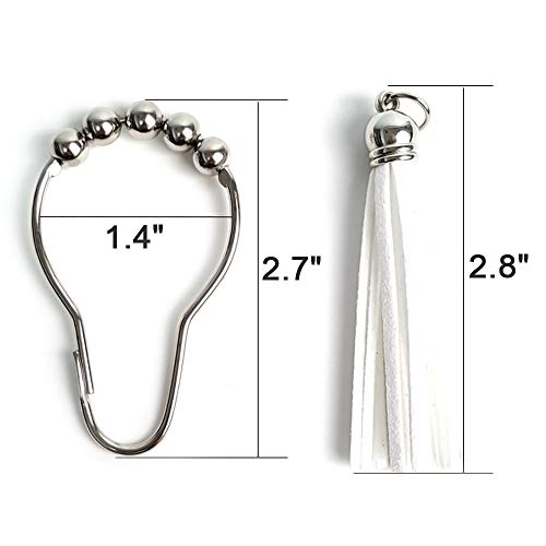 Shower Curtain Hooks Rings, 304 Stainless Steel Shower Curtain Rust Resistant Hooks for Bathroom Shower Rods Set of 12 (White) - color: White