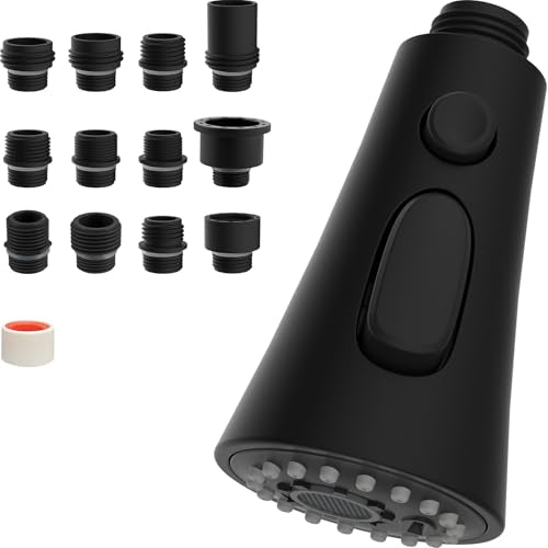 Hibbent Pull Down Kitchen Faucet Head Replacement with 12 Adapters, NSF/ANSI/CAN 61 & CUPC Certified 3-Function Sink Spray Nozzle, Compatible with Moen, Delta, Kohler Faucets, Matte Black - color: Matte Black