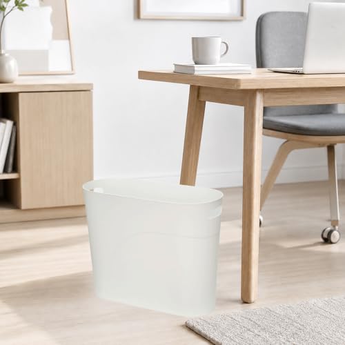 ROYFACC Small Trash Can Plastic Bathroom Wastebasket 3.2 Gallon Slim Garbage Container Bin with Handle for Home Kitchen Bathroom Bedroom Office, 2 Pack (White) - color: White
