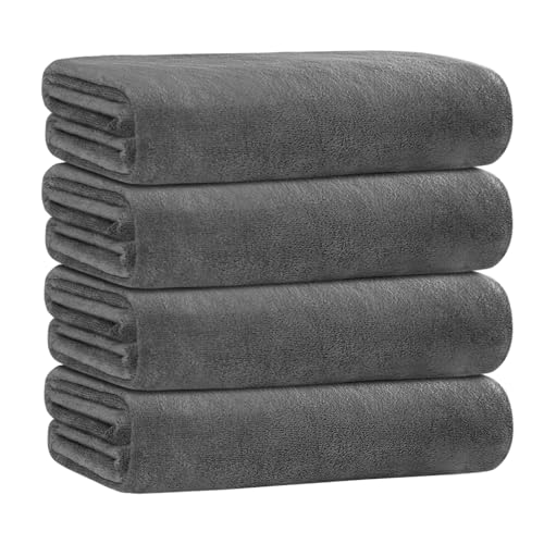 JML Bath Towels for Adult Body, 30" x 60", 4 Pack, Grey | Lightweight & Soft, Absorbent, Quick Drying, Lint Free, Fade Resistant, Perfect for Bathroom Spa Gym Yoga Salon Sauna - color: Microfiber Grey-light, size: 4 Pack (30 in x 60 in)
