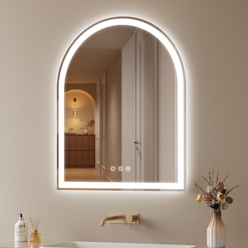 24"x30" Arched LED Lighted Bathroom Mirror with Lights | Fogless, Dimmable, Shatterproof, Touch Sensor, 3 Color Changing - color: Frosted Silver, size: 30"L x 24"W