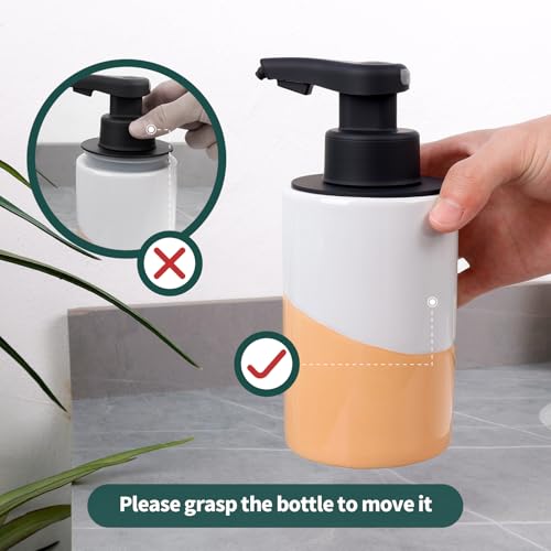 BosilunLife Automatic Soap Dispenser Ceramic Hand Free Soap Dispenser with Waterproof Pump Rechargeable Smart Electric Soap Lotion Dispenser Touchless for Kitchen Bathroom (White-Orange, Liquid Pump) - color: White-orange(liquid)