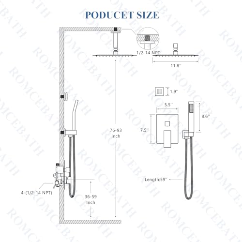 Rain Shower System With Complete 6 Pcs Body Sprays Jets And Pressured Balance Rough-in Valve,12Inch Rainfall Shower Head And Handheld, Modern Matte Black Ceiling Mount Shower Faucets Sets - color: Matte Black, style: Ceiling-Mount 6 Jets