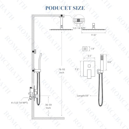 Rain Shower System With Complete 6 Pcs Body Sprays Jets And Pressured Balance Rough-in Valve,12Inch Rainfall Shower Head And Handheld, Modern Brushed Gold Ceiling Mount Shower Faucets Sets - color: Brushed Gold, style: Ceiling-Mount 6 Jets