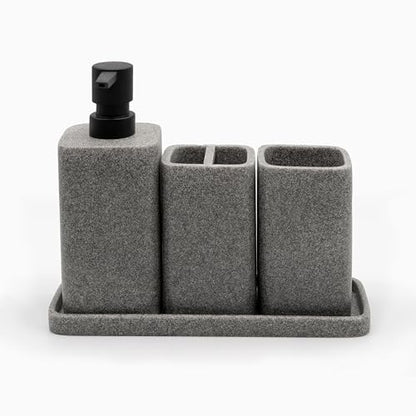 Bathroom Accessory Sets, 4 Pieces Bathroom Accessories Complete Set Vanity Countertop Accessory Set, Includes Lotion Dispenser Soap Pump, Tumbler, Toothbrush Holder and Tray (Grey) - color: Gray