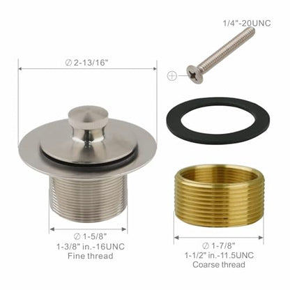 WELSAN Brushed Nickel Bathtub Drain and 1 Hole Overflow Kit, Bath Tub Drain | All Metal, Lift & Turn, Fine/Coarse Thread Conversion Twist Kit Assembly, For 1-3/8" and 1-1/2" All Metal Bathroom Tub Drains - color: Brushed