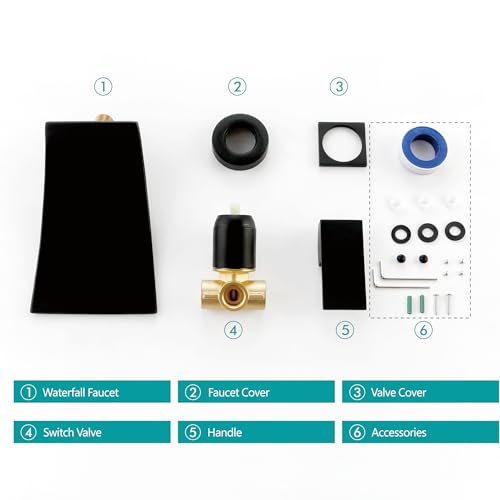 SKOWLL Matte Black Wall Mount Bathroom Faucet, Single Handle Bathroom Sink Faucet, Modern Waterfall Wall Mount Bathtub Faucets with Independent Swich, Filler Rough-in Valve Included - color: Matte Black