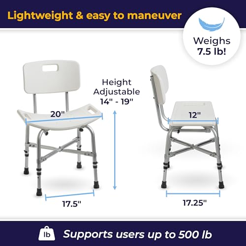 Drive Medical Bariatric Heavy-Duty Bathroom Bench with Back, Gray | Bariatric Bathroom Bench Features Supportive Back for Sturdy, Comfortable Bathing at Home, Gray Finish