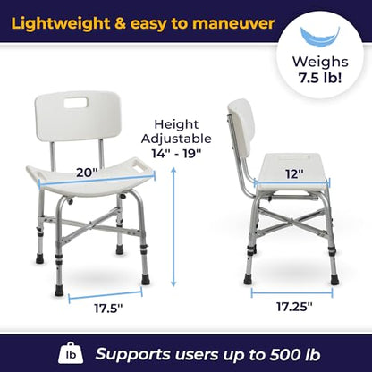 Drive Medical Bariatric Heavy-Duty Bathroom Bench with Back, Gray | Bariatric Bathroom Bench Features Supportive Back for Sturdy, Comfortable Bathing at Home, Gray Finish