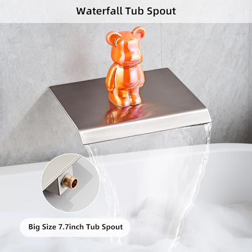 Shower Faucet Set with Tub Spout, Brushed Nickel Rainfall Shower System Complete Wall Mounted for Bathroom with 12 Inch Square Shower Head and Handheld Shower Head Rain Mixer Combo Set - color: Brushed Nickel, style: 12 Inch with Tub Spout