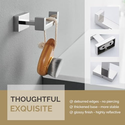 Angle Simple Bathroom Towel Double Hook, Robe Coat Holder, Polished Chrome | SUS304 Stainless Steel Dual Hook for Wall, Shower Towel Hanger Screw Wall Mount - color: Polished Chrome, size: 1 Pack