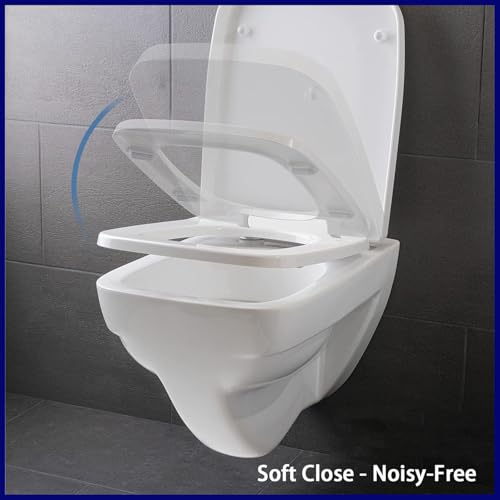 Slow Close Rectangular Toilet Seat Quick Release Adjustable Hinges Easy Installation - size: 36*44cm