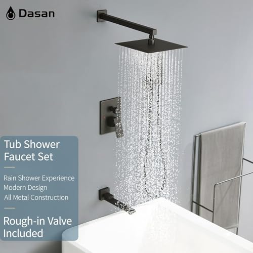 DASAN Tub Shower Faucets Sets Complete Matte Black Bathtub Shower System with Tub Spout, Bathtub Faucet Set Tub and Shower Faucet Combo Trim Kit with Rough-in Valve - color: Black Matte