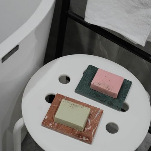 2pcs Marble Soap Dish Set Bar Soap Sponge Holder Tray for Bathroom Kitchen | Real Stone | Multi-Color Set | Non-slip | Hand-made Draining Grooves | Keep Soap Dry | Easy to Clean