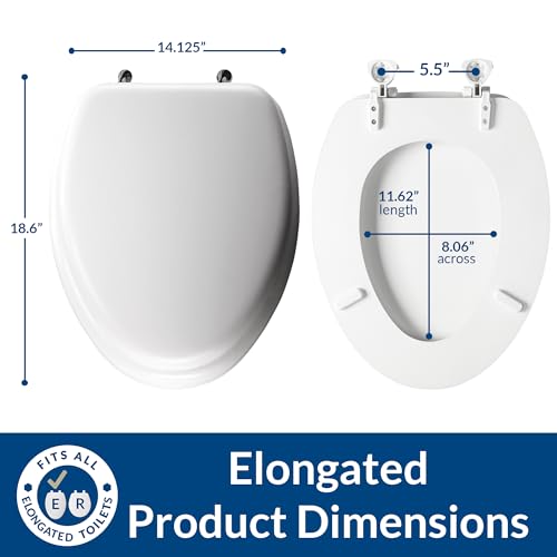 Mayfair Padded Toilet Seat with Chrome Hinges, Soft Vinyl over Wood Core Seat, Made in USA, Elongated, White - size: Elongated