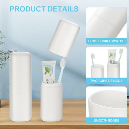 Travel Toothbrush and Toothpaste Case,Portable White Tooth Brush Holder,Large Toothbrush Container with Mouthwash Cup,2 in 1 Toothbrush Organizer for Traveling,Camping,School,Home -2PCS - color: White